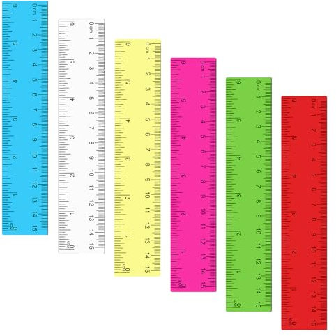 Mabor 6 Stück Transparent Lineal 15 cm Plastik Lineal 6 Inch Bunt Ruler für Schulbedarf Büro Zuhause Inch und Zentimeter (Rot Weiß Blau Rosa Grün Gelb)