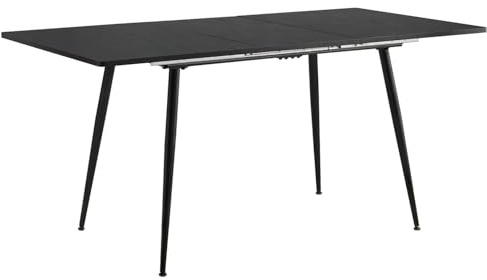 39F FURNITURE DREAM Utdragbart matbord i skandinavisk stil med svart trälock och metallben svart och guld för kök, matsal, vardagsrum, svart, 120–160 x 80 x 75 cm