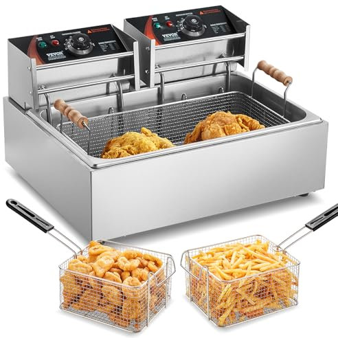 VEVOR Friteuse commerciale 2500 W, friteuses à bain d'huile électrique avec 3 paniers amovibles, en acier inox, grande capacité 12 L pour cuisine, restaurant, température réglable 60-200 °C, argenté