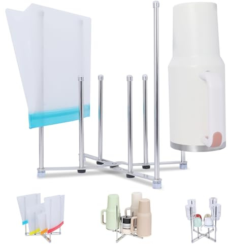 Plastic Bag Drying Holder, Bottle Drying Rack, Multifunctional Kitchen Grocery Bag Stand, Collapsible Cup Draining Rack for Wine Decanter, Mugs, Mason Jars, Water Bottle (10.63 Inches Height)