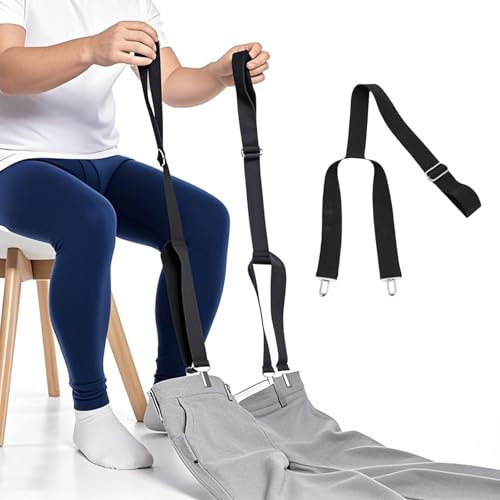 2-Pack Dressing Aid Clips for Pants – Adjustable 26-41 Inches, Metal Clip & Nylon Strap – Independence Tool for Elderly, Disabled, Pregnant Women, Post-Surgery Recovery