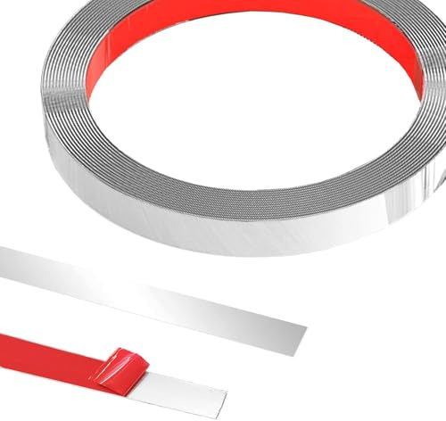 10 m x 1 cm metallband, trimlister, självhäftande, rostfri stålplåt, vägglister, stuckaturlister, vägg, skalle och stav, rostfritt stål för öppen spis, spegelram, möbler och heminredning, silver