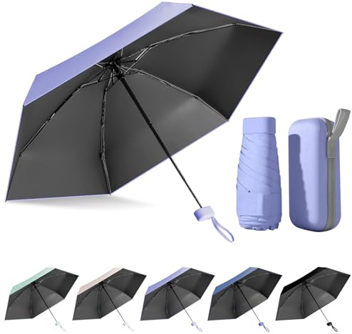 FESDMOH Ombrello Pieghevole, Ombrello pioggia, Ombrello Piccolo da Borsa, Ombrelli da Tasca, Ombrelli Ultraleggero Portatile, UPF>50+, da Sole/Pioggia (Viola)