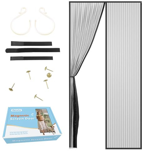 38 x 83 High Density Fiberglass Magnetic Screen Door, Retractable Mesh, Hands-Free Mesh Screen - Pet and Kid Friendly, Keeps Bugs Out, Magnetic Closure, for Sliding, Front Doors, Black