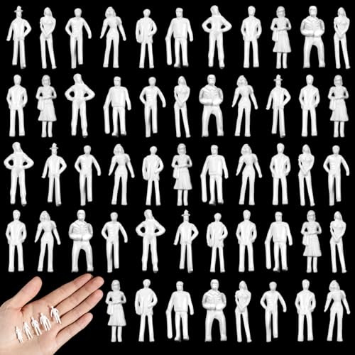 Namalu 50 Personajes en Miniatura para Modelismo 1:75 Escala Figuras de Diorama Figuritas de Personas Blancas sin Pintar Mini Maquetas Arquitectónica Modelos de Personas para Escenas Trenes