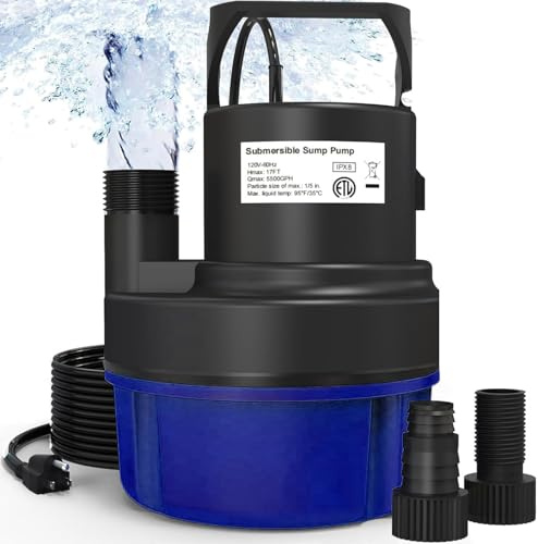 AgiiMan Submersible Water Pump - 1HP 3500GPH Pool Cover Pump for Pool Draining, Pool Cover Pump with 25FT Power Cord for Basements, Pool, Fountains, Hot Tub, Garden, Blue