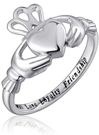 S925 Sterling Silver Love Loyalty Friendship Irish Ladies' Claddagh Ring Size 8