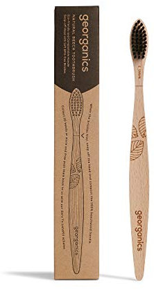 Georganics, spazzolino in bambù naturale ed ecologico, con morbide setole al carbone