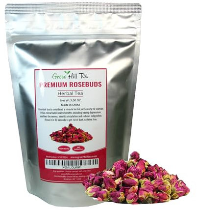 Greenhilltea Premium Dried Rose Buds Rosebud Flower Herb Loose Leaf Tea Fragrant Natural Healthy Herbal Tea 3 OZ