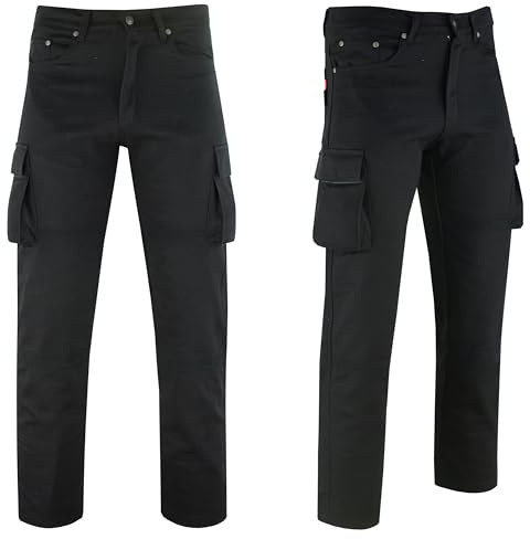 Texpeed Pantaloni da moto da uomo - Pantaloni biker cargo in denim con protezione dell'armatura (EN 1621-1) - Vestibilità dritta Nero - 8XL Girovita/Corta Gamba