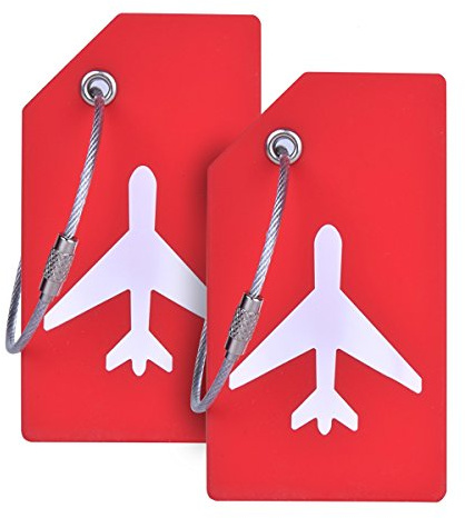 2Pack Luggage Tag with Name ID Card, Red Silicon Luggage Tags to Suitcase | Silicon luggage tags, bright color tags for luggage, 6Inch stainless steel keychain for tags, Soft bandable luggage tags