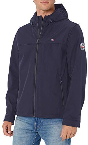 Tommy Hilfiger Chaqueta con capucha suave resistente al agua para hombre, Cielo Nocturno, S