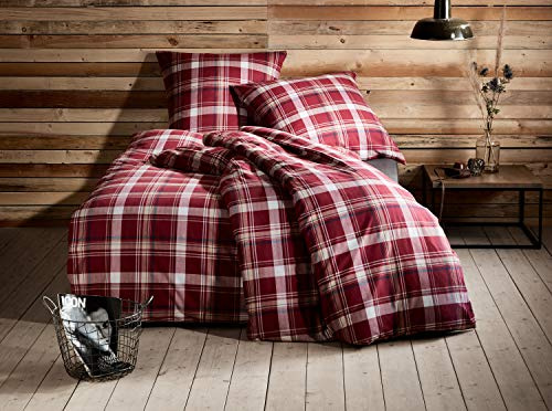 Bettwaesche-mit-Stil Klassische Karo Feinflanell Bettwäsche rot weiß 155x200 + 80x80