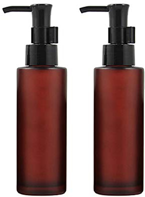 Lot de 2 100ml flacons vides Rechargeables en Verre avec Pompe Noire pour Lotion, Liquide, Maquillage, Huile, shampooing (Rouge vin)