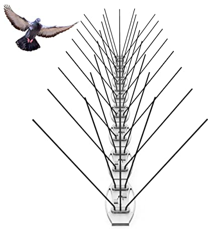 Lot de 4 pics anti-pigeons efficaces à 5 rangées (50 cm) – Prémonté et prêt à l'emploi – Protection contre les oiseaux en acier inoxydable avec base en plastique, résistant aux UV – Pour balcon, toit