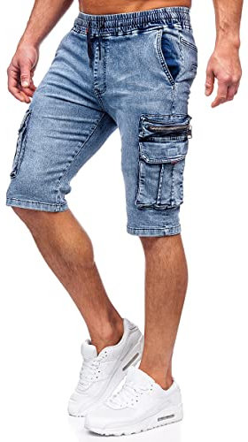 BOLF Herren Kurze Jeanshose Shorts Bermudas Jeans Short Kurze Hose Cargo Cargoshorts Destroyed Used Look Denim Stretch Freizeithose HY816A Blau M [7G7]