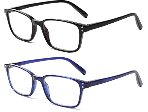 COJWIS Lesebrille 2 Pack Blaue Licht Blockieren Brille Federscharnier Anti Schwindlig Damen und Herren Leicht Brillen (1Schwarz1Blau, 0.50, multiplier_x)
