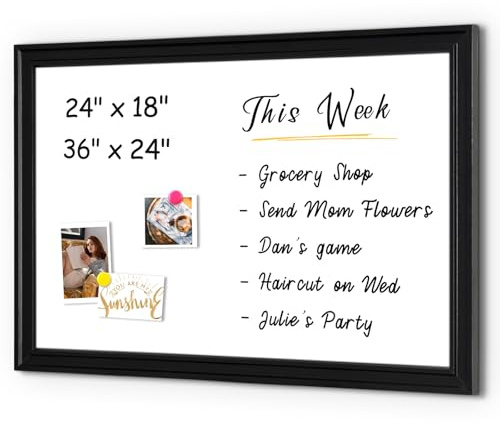 4 THOUGHT Dry Erase Board, 18 x 24 in Magnetic Whiteboard Black Vintage Wood Frame Wall-Mounted White Board Decorative Notice Board for School, Office, Home, Kitchen with 8 Magnets 4 Markers 1 Eraser