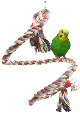 JVHLOV 160cm Vogel Seil Sitzstangen, Vogel Hanfseil Sitzschaukel, Vogel Stehen Klettern Spielzeug, für Papageien, Sitzstangen für Vögel mit Variabler Form, Kletterseile
