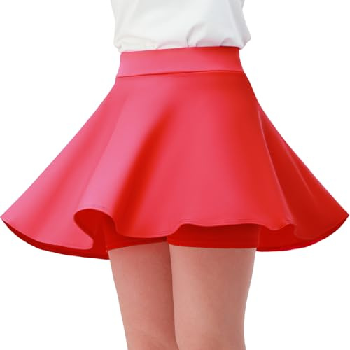 Comfyouth Girls High Waisted Skater Skirt with Shorts Mini Flare Pleated Skirt Stretchy Casual Skorts Kids 5-13 Years for School Cheerleader Sports Party