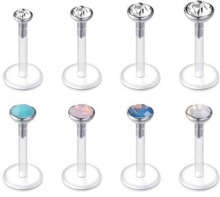 Rajnard 16G Klar Ohrstecker Lippenpiercing 6mm 8mm 10mm 12mm Plastik Ohrringe für Schule UV Flexibel Acryl Kunststtoff Piercing Retainer Helix Knorpel Tragus Labret Piercing Schmuck