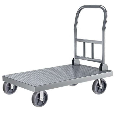 Bai You Mei Carro de Plataforma Plegable 500kg Ruedas Grandes Carretilla de Carga Camión de Transporte Carrito Plataforma de Mano Transporte Anticolisión para Mudanzas Almacén Industrial (90 x 60 cm)