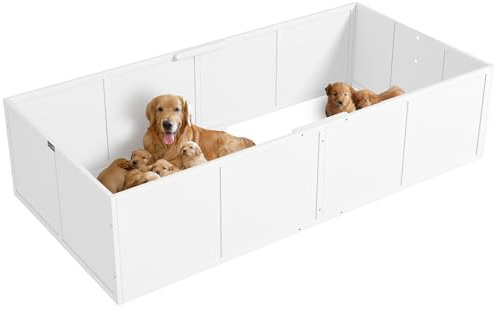PawHut Parc de Mise Bas pour Chien, Caisse de Mise Bas pour Chiens avec Porte à Hauteur réglable, boîte de Mise Bas pour Chiens et Chiots de Petite et Grande Race, 196 x 96 x 48 cm, Blanc