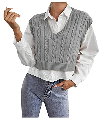 Pull Sans Manche Femme Col V Pull Sans Manches Femme Gilet Maille Gilet Tricot Tricoté Femme Pullover Chandail Pull Jacquard Tricoté GéOméTrie Couleur Unie DéBardeur Laine Veste Pull Chaud Sweater
