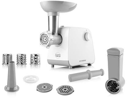 HYUNDAI ELECTRONICS Fleischwolf MG740 I Küchenmaschine I 1300W I Mahlen, Reiben, Schneiden, Wurstfüllung I Edelstahl-Mahlmesser I Reverse Funktion I Motorschutz I Reiches Zubehör