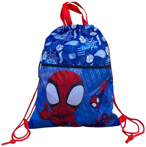 Bolsa con bolsillo frontal mochila con cierre de cordón bolsa para niños 44 x 34 cm escuela gimnasio ocio, Spidey, talla unica