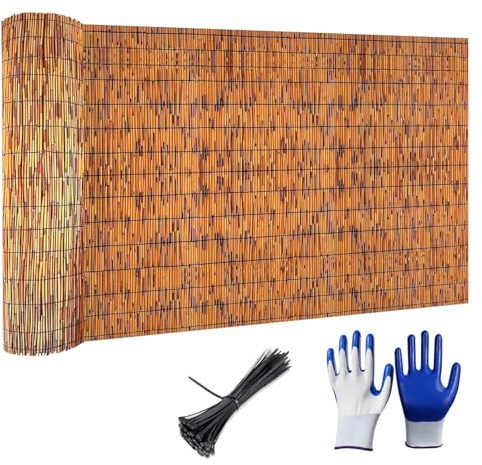 Rotolo di recinzione in bambù intrecciato a mano, tenda naturale per esterni, per balcone, giardino, patio e cortile, 0,9 m di altezza x 4,9 m di lunghezza