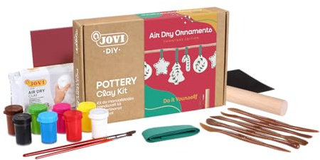 Jovi - DIY Air Dry CHRISTMAS POTTERY Clay gör-det-själv-kit för att göra juldekoration, lufttorkande lerkit vit färg färger och verktyg (2709)