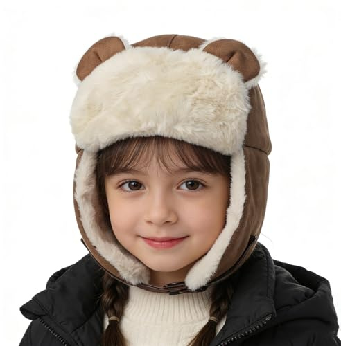 Chapka Enfant Hiver Bonnet en Fausse Fourrure pour Fille et Garçon Bonnet Hiver Mignon avec Motif des Oreilles des Animaux Chapka Thermique Coupe-Vent Imperméable pour Enfant 3 à 8 Ans