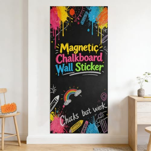 Självhäftande tavelfolie, magnettavla, svart 120 × 43 cm, avtorkbar magnetisk självhäftande med 10 dammfri krita, magnetfolie för hem, kontor, skola