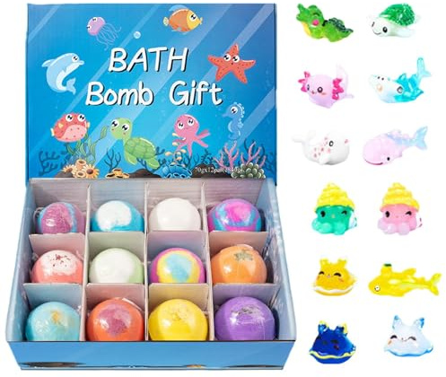 Palla da bagno per bambini, palla da bagno con giocattoli,palla di soda per bambini | giocattoli biologici naturali per terra e mare, palla fatta a mano per idratare la pelle secca