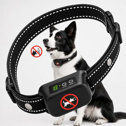 Collier Anti-Aboiement Chien sans Choc Électrique, Collier de Dressage pour Chien avec Vibration et Bip Sonore, 8 Niveaux de Sensibilité,Rechargeable,Étanche,Réglable pour Petit, Moyen et Gros Chien