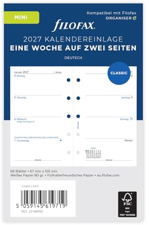 Filofax Inserto per calendario mini, 1 settimana su 2 pagine, in tedesco 2027