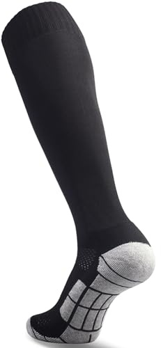 CWVLC Soccer Socks Mens Womens Baseball Sport Team Athletic Knee High Long Tube Cotton Compression Socks Black Large (10-13 Women/8-12 Men)