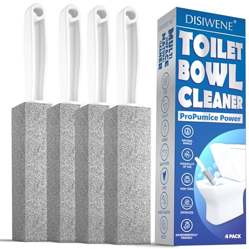DISIWENE Pumice Cleaning Stone with Handle Toilet Bowl Cleaner Hard Water Ring Remover for Bath/Pool/Kitchen/Household Cleaning (4, 4 Pack with Handle)