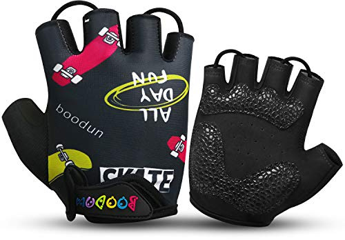 KONVINIT Guantes Bici niño Medio Dedo con Grip Silicona Antideslizante, Guantes Ciclismo Verano Transpirables con y asa, Guantes niños 2-10 años