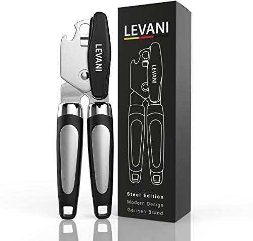 Levani Apriscatole – Prodotto originale – Apriscatole universale in acciaio inox di alta qualità e inossidabile – 2 in 1 apriscatole per anziani con funzione apribottiglie – Can Opener, argento