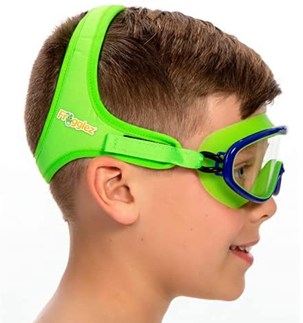 Frogglez Youth Wide View Anti-Fog Crystal Clear Swim Goggle Mask for Kids under 10 (Ages 4-10) Recommended by Parents; Premium Pain-Free Strap, Green