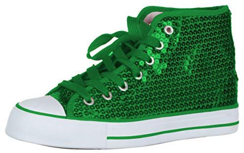 Brandsseller Kinder Sneaker Pailletten Halbhoch Kinderschnürer Kinderboots (Grün, Numeric_32)