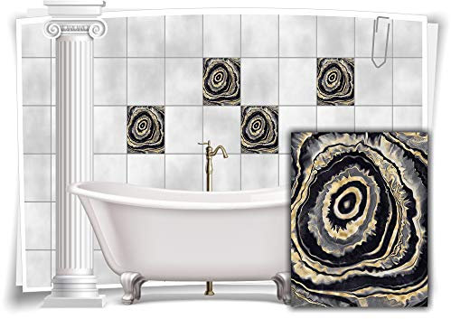 Medianlux Fliesen-Aufkleber Folie Marmor Öl Ölfarben Abstrakt Schwarz Grau Gold Bad WC Deko Küche, 6 Stück, 15x20cm m23m89h-139753