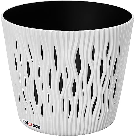 KOTARBAU® Pot de Fleurs 225x190 mm Blanc Effet de Vague en 3D Sable du Désert Rond avec Pot Intérieur