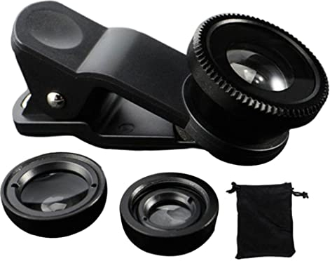 NIDONE Handy-Kameraobjektiv-Kit Weitwinkelobjektiv Makro-Objektiv Fischaugenobjektiv Kompatibel mit dem am meisten iPhone-Smartphone (schwarz)