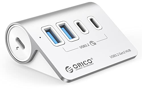 ORICO USB C Hub, 10Gbps USB Hub mit 2 USB A Ports, 2 USB C Ports, Aluminium USB Splitter mit 0.5M USB C Kabel und USB A Adapter, Typ C Power Port für MacBook, Macbook Pro