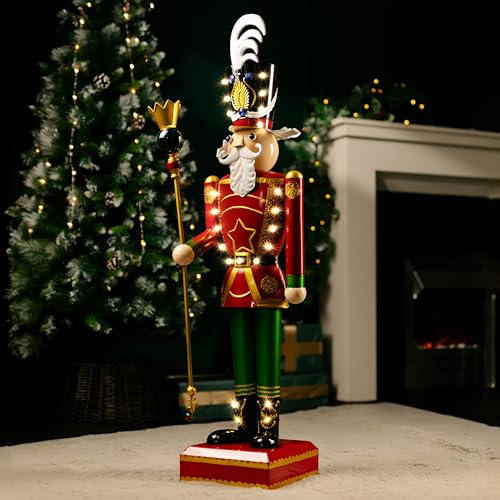 Marco Paul Giant Nutcracker Soilder Christmas Decoration - 120cm Light Up LED Christmas Cracker Figures Battery Powered - Red Xmas Decorations for Festive Home Decor
