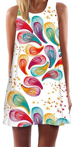 Ocean Plus Damer Sommar Ärmlös Färgglada Toppar Klänningar Påfågel Blommor Strandklänningar Kort en Linje Klänning Cover Up (L (SE 38-40), Stjärnfärgade vattendroppar)