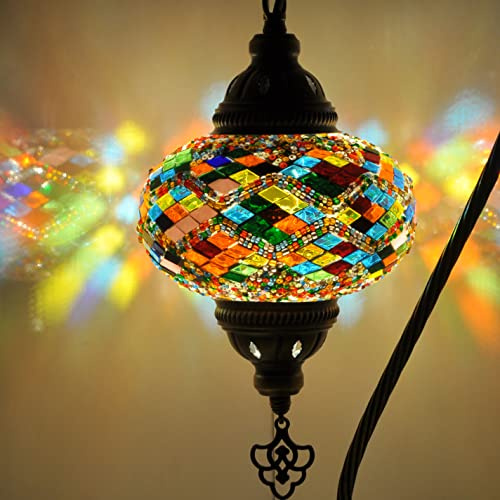 Mosland Home Lampada Turca Lampade da Tavolo a Mosaico | Lampada Marocchina Turca | Lampada da Tiffany a Collo di Cigno Fatta a Mano | Lampada da Notte da Comodino in Vetro Mosaico con Lampadina a Led